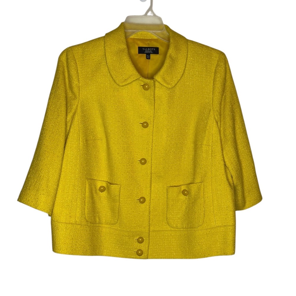 Talbots Mustard Yellow Wool Blend Boucle Swing Coat Jacket 16WP 16W Petite